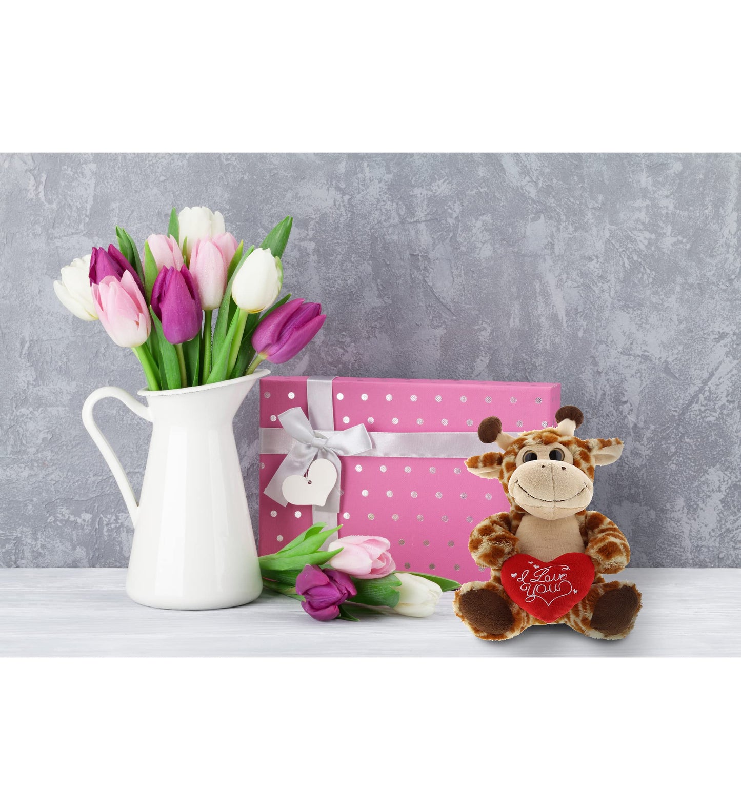 DolliBu I Love You Valentine Plush Sitting Giraffe - Cute Stuffed Animal with Red Heart and Name Personalization Gift for Valentines Day, Birthday, Anniversary, Romantic Date - 9 Inches