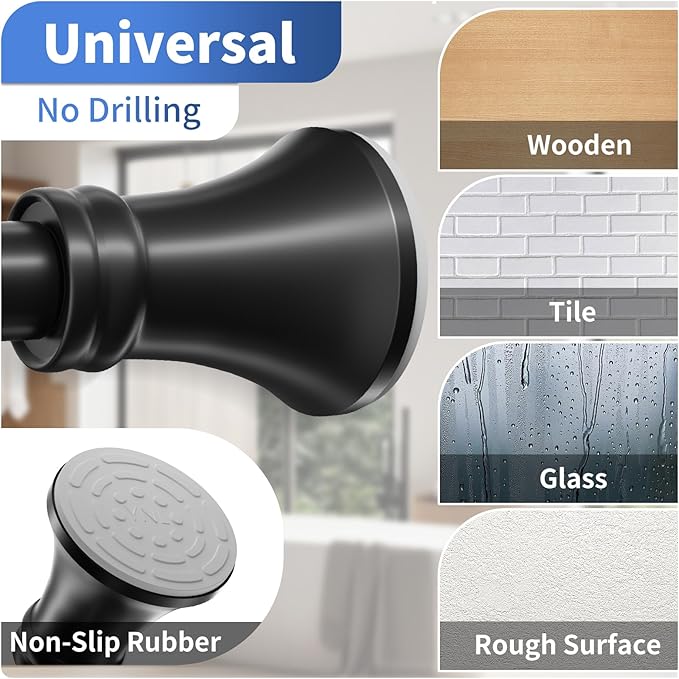 YNL Matte Black Shower Curtain Rod 36-94 Inch(3-7.8ft), No Slip No Drill No Rust Shower Rod For Bathroom Window Patio, Adjustable Spring Long Tension Rod