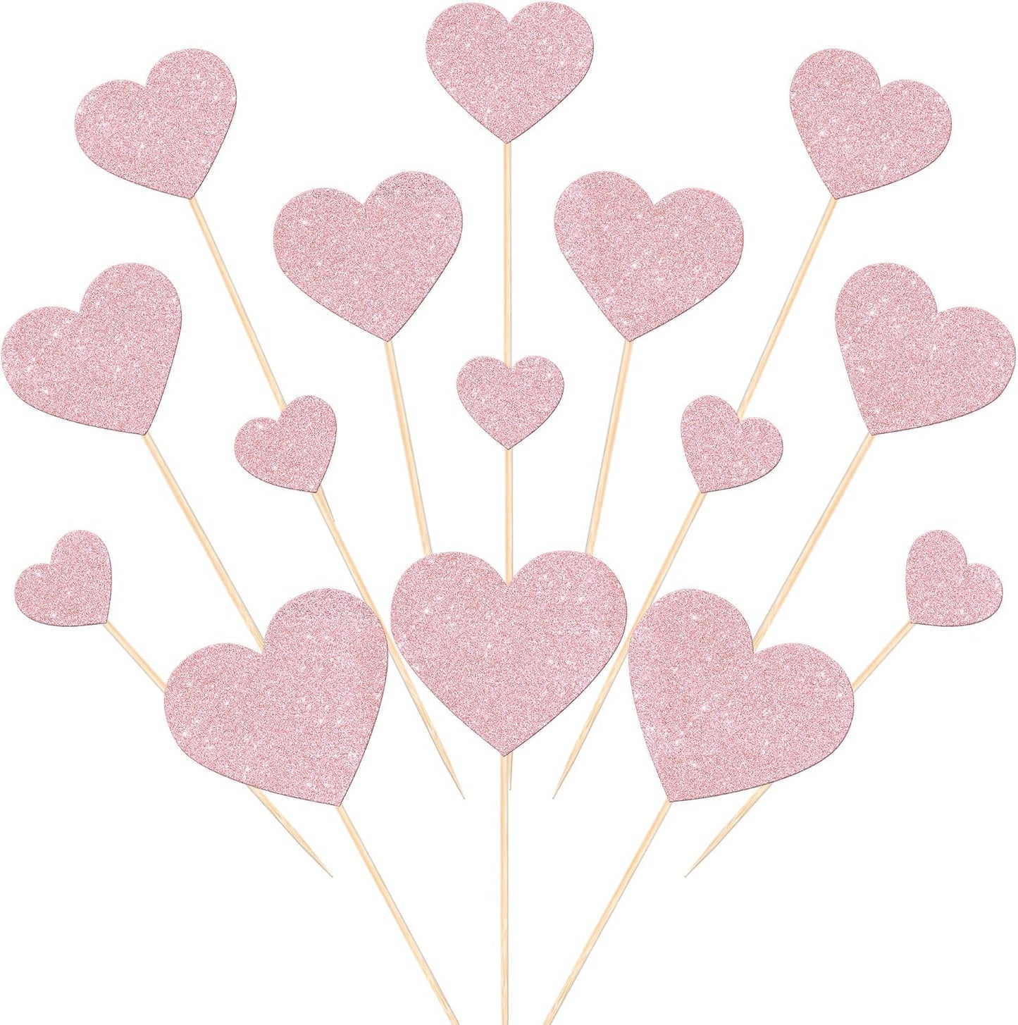 Rsstarxi 35 Pack Love Heart Cupcake Toppers Glitter Sweet Heart Cupcake Picks for Baby Shower Bridal Wedding Birthday Valentine's Day Party Cake Decorations Supplies Light Pink