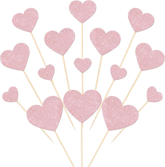 Rsstarxi 35 Pack Love Heart Cupcake Toppers Glitter Sweet Heart Cupcake Picks for Baby Shower Bridal Wedding Birthday Valentine's Day Party Cake Decorations Supplies Light Pink