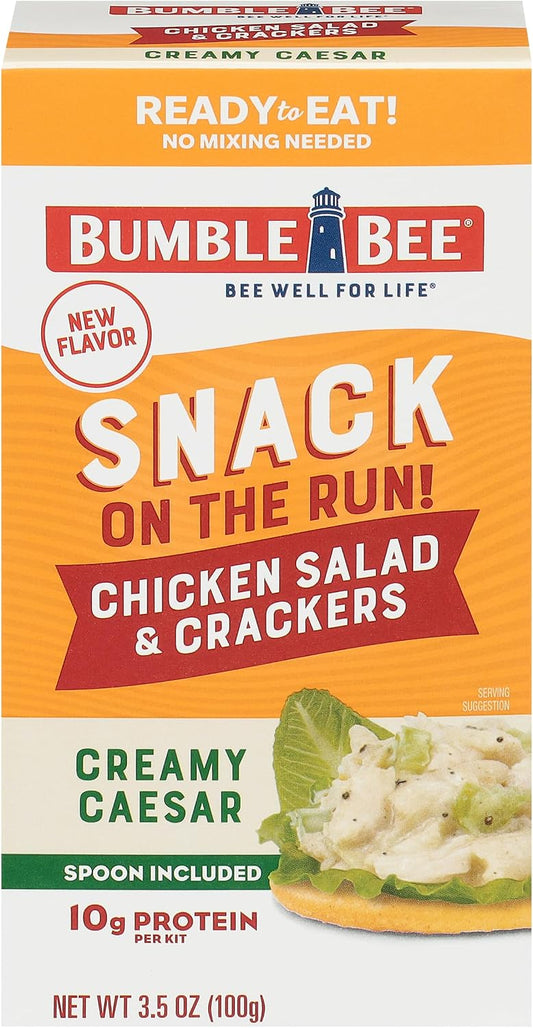 Bumble Bee Snack On The Run! Protein Snack Pack - Creamy Caesar Chicken Salad with Crackers - 10g Protein per Box - Ready to Eat Easy-Open Canned Chicken (Pack of 1)