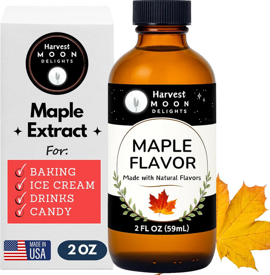 Maple Extract for Baking, Ice Cream, Drinks, and Candy - 2 Oz - Water-Soluble - By Harvest Moon Delights - Maple Flavoring, Maple Flavor