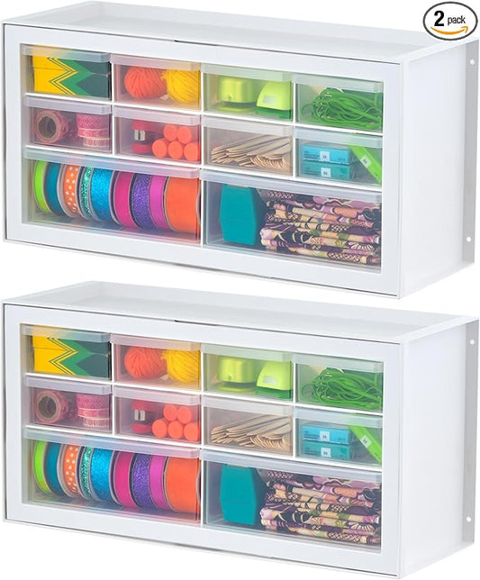 IRIS USA Small Plastic Storage Drawers, Made in USA, 10-Drawer Organizer (2 Pack), Stackable Teacher Toolbox for Crafts, Beads, Screws, Building Bricks, Drink Mix & Water Flavor Packets â White