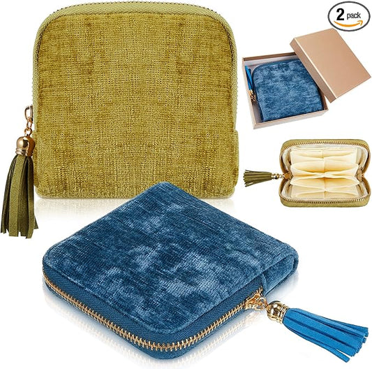 MTLEE 2 Pcs Small Travel Jewelry Case, Mini Soft Velvet Organizer Pouch for Bracelets, Large Earrings, Beaded Necklace, Portable Jewelry Bag Holder for Travel Everyday Use(Elegant)