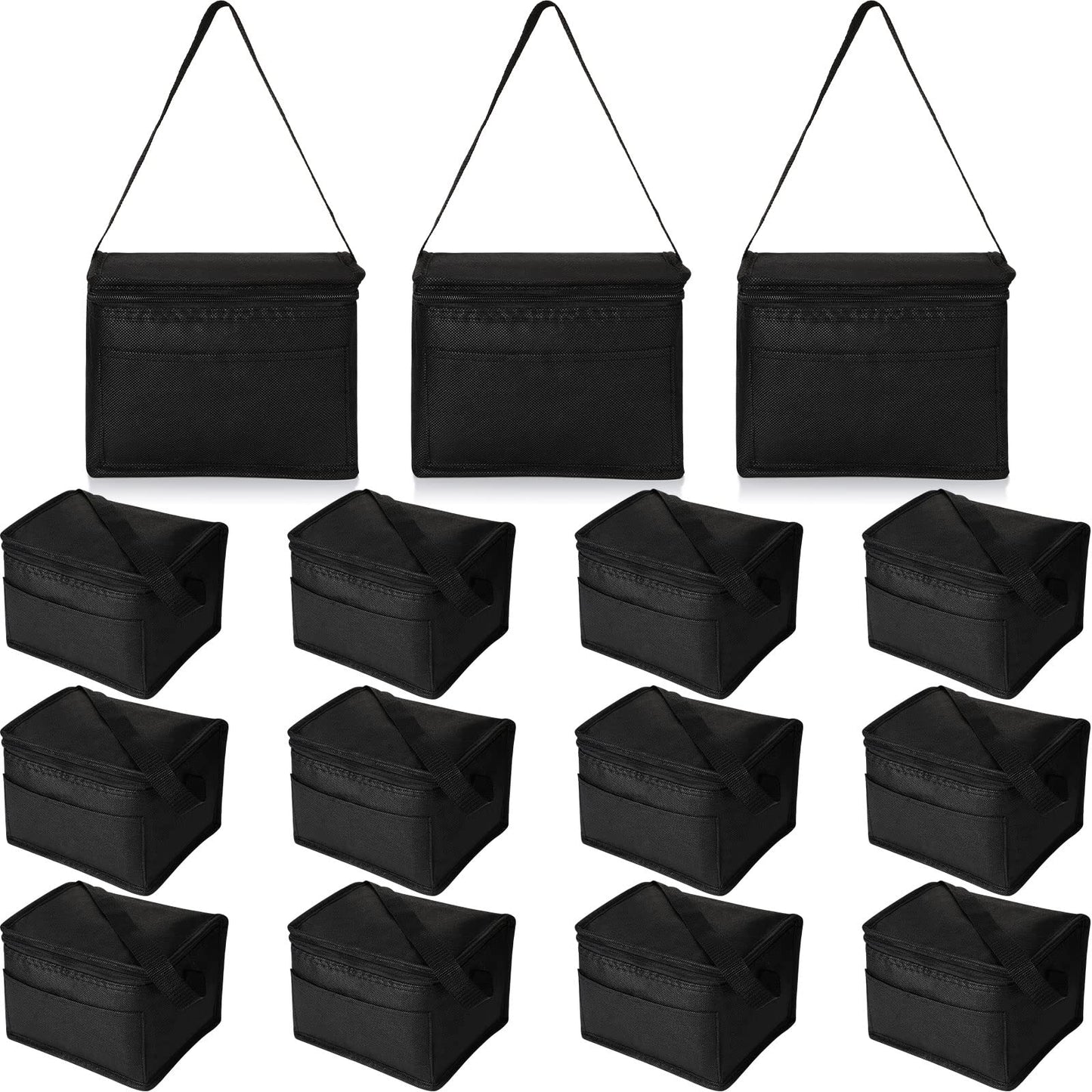 Nuogo 15 Pack Insulated Lunch Bags Bulk, Reusable Cooler Boxes, Leakproof Lunch Boxes Set, Waterproof Thermal Coolers, Insulated Beverage Bag for Women Men Work Picnic Beach(Black)
