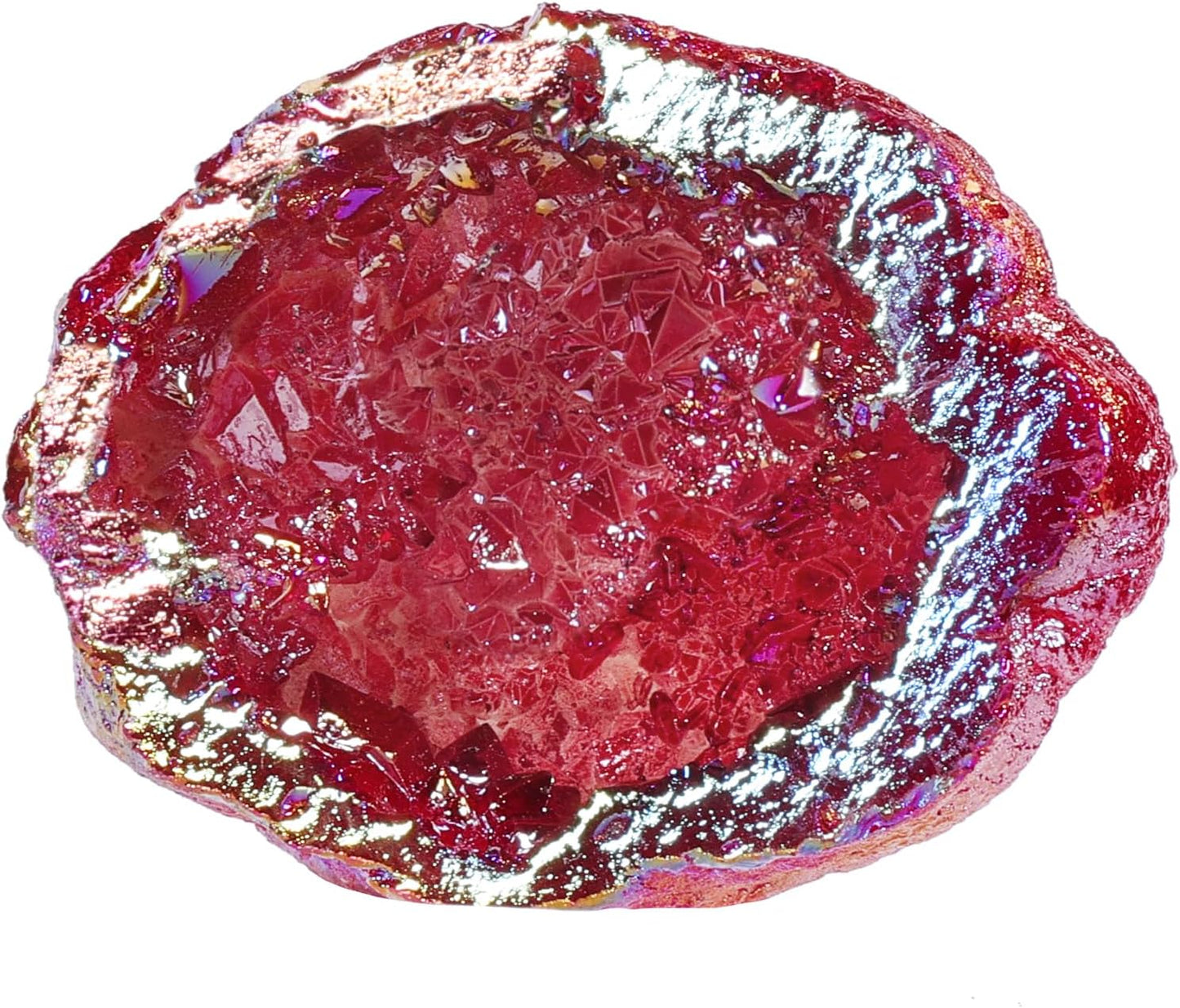 SUNYIK Natural Rainbow Titanium Coated Quartz Geode Quartz Crystal Cluster Specimen for Home Office Decoration Reiki Healing Meditation, 10-35g(0.02-0.08lb), Red AB Crystal
