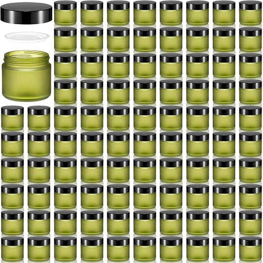 Domensi 90 Pcs 2 oz Glass Jars with Lids Travel Size Round Leakproof Empty Cosmetic Jars with Inner Liners Lid for Storing Makeup Lotions Face Cream Ointments Candle DIY Making (Pea Green)