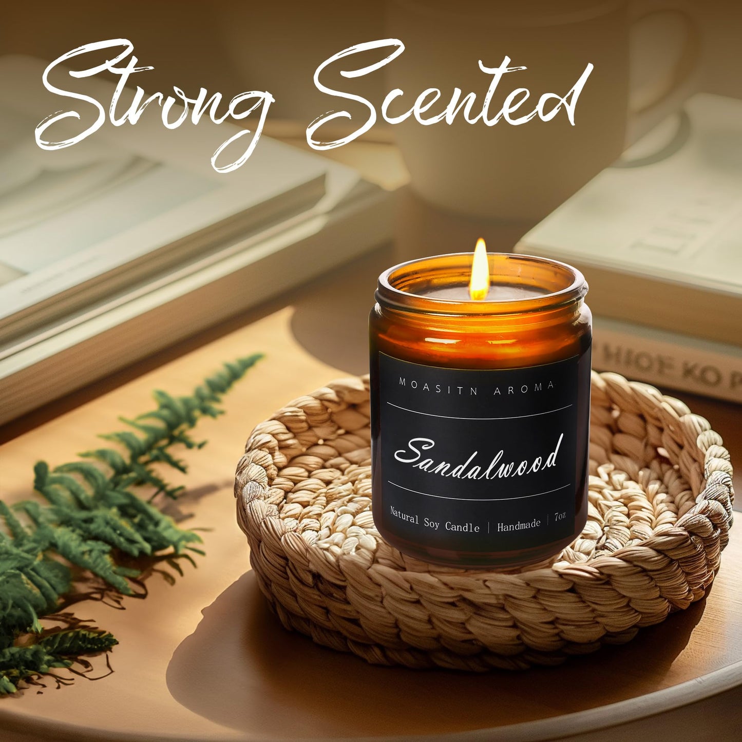 MOASITN Sandalwood Heavenly Scented Candles for Home| Natural Soy Aromatherapy Candle| Handmade Long Lasting Jar Candel| Gift for Women,Men| as Birthday,Housewarming,Thank You,Relaxing Gifts| 7oz