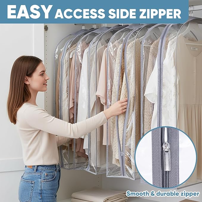 BALEINE 48'' Clear Garment Bags, 10.5'' Wide PEVA Suit Bag for Closet Clothes Dresses Suit Coats Storage (Clear, 1PK)