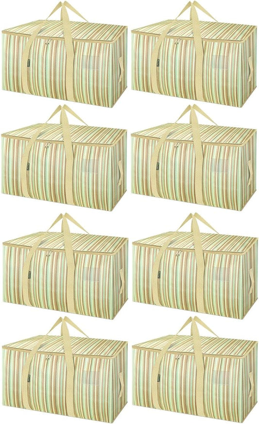 BALEINE 8-Pack Oversized Moving Bags with Reinforced Handles, Heavy-Duty Storage Tote for Clothes, Moving Supplies (Color Strip, 8-Pack)