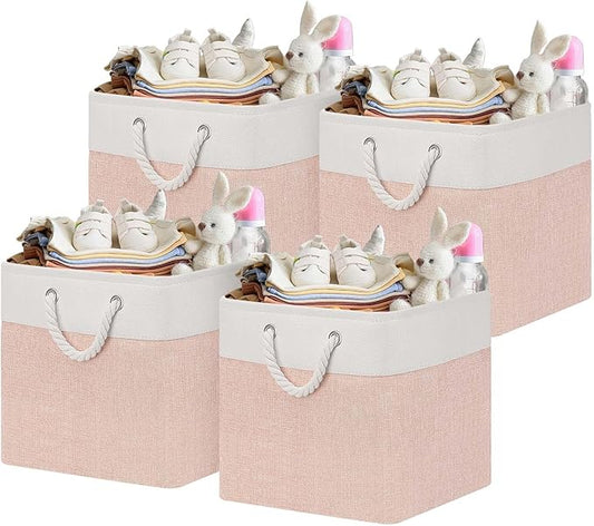 Oterri 4 Pack Foldable Storage Cubes, Cube Storage Bins,13x13 Inch Fabric Cubes Storage Basket, Decorative Storage Basket for Home, Shelves, Nursery Organizers(Orange-pink/White)