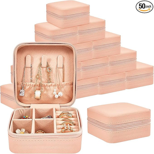 Taiyin 50 Pcs Travel Jewelry Case, Valentines Day Gifts for Her- Small Jewelry Organizer Box Bridesmaid Gifts for Women Girls (Pink)