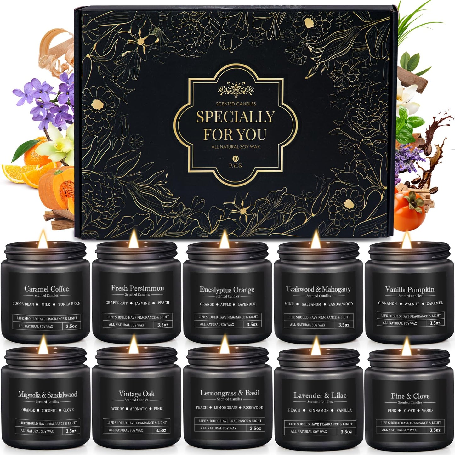 10 Pack Scented Candles Set Gifts for Men, Aromatherapy Candle Set Gift for Dad, Boyfriend, Birthday, Anniversary, Father's Day