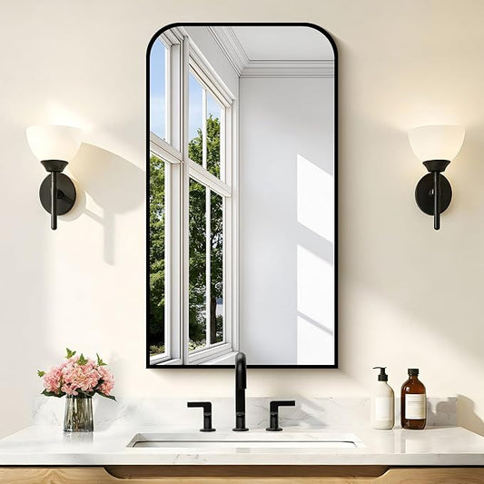 Bathroom Mirror, 20x36 inch Black Rectangle Wall Mounted Mirror with Thin Frame, Bathroom Vanity Mirrors for Over Sink, Entryway, Living Room, Bedroom