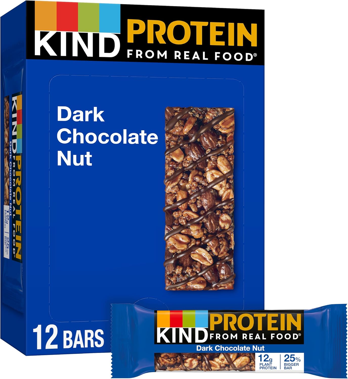 KIND Protein Bars, Dark Chocolate Nut, Gluten Free, Healthy Snacks, 12g Protein, 12 Count