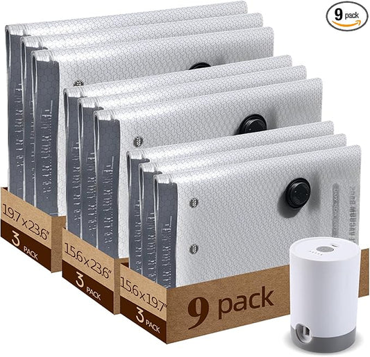 9 Packs Jumbo Vacuum Storage Bags For Travel, Extra Large Vacuum Compression Bags For Clothes Bedding, Space Saver For Luggage Suitcase Compression, Travel Packing Organizers Whit Vacuum Pump