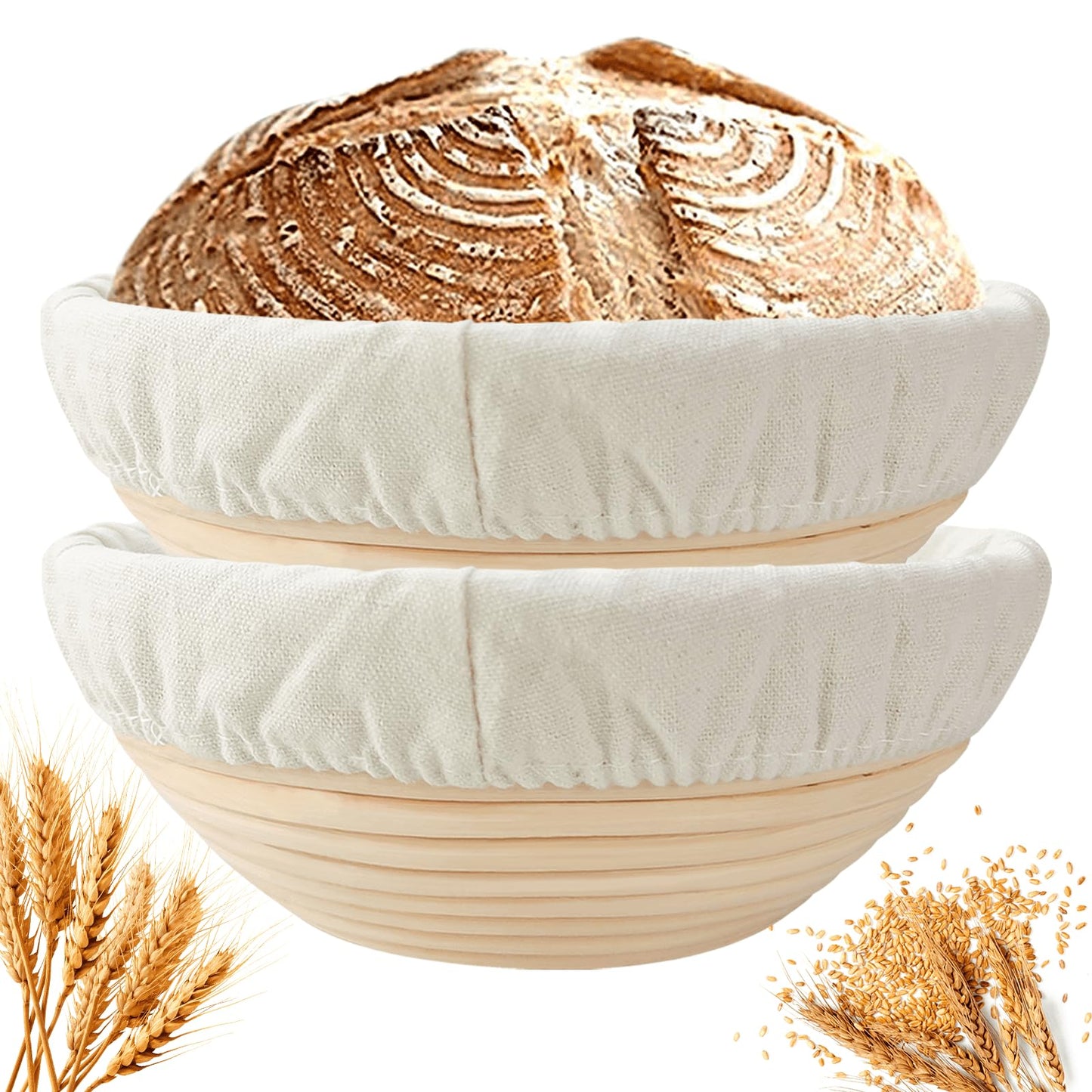 SNAILDIGIT Banneton Bread Proofing Basket Set of 2: 9 Inch Round Sourdough Proofing Bowls for Artisan Bread Making for Professionals and Home Bakers
