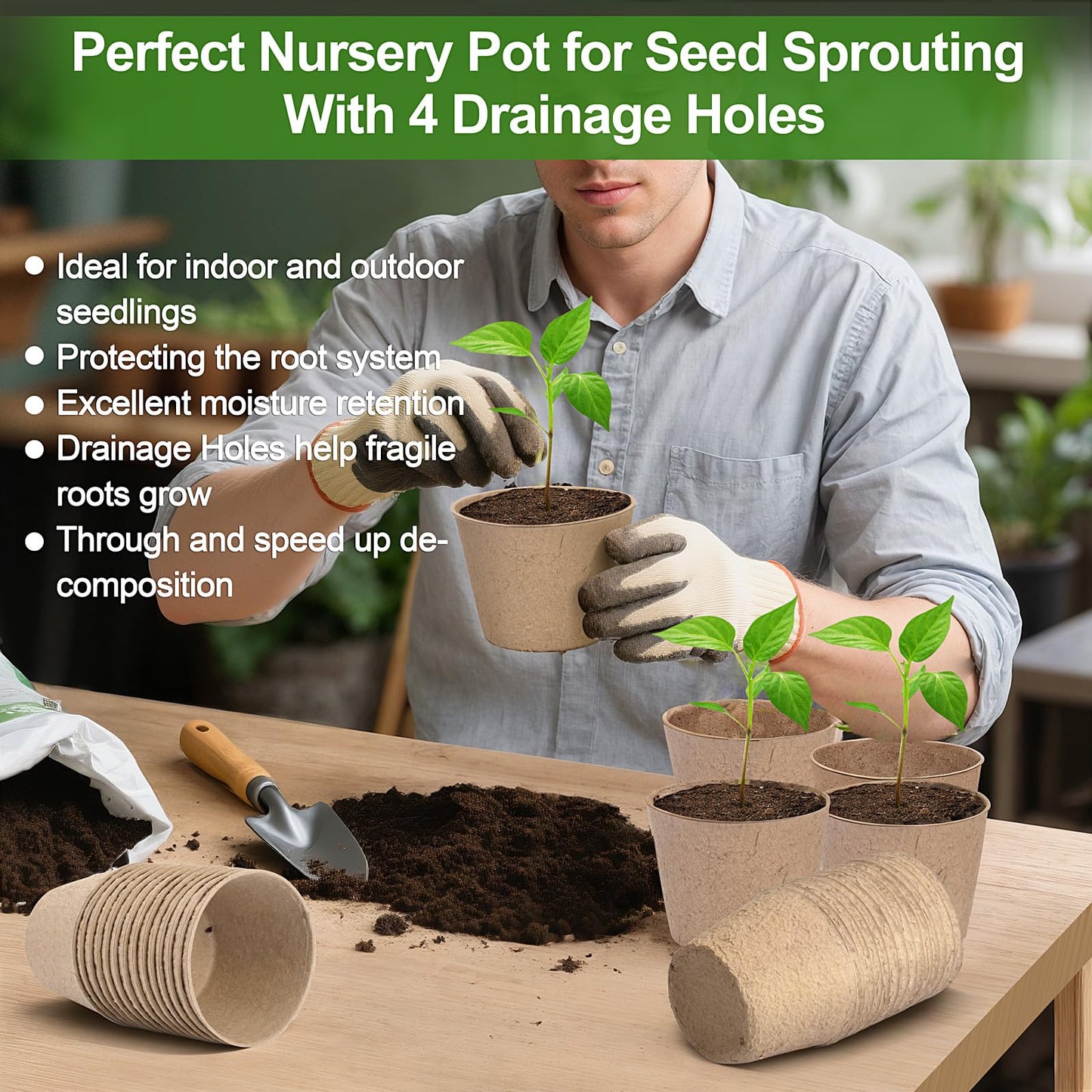 ARGCONNER Peat Pots, 60 Pack Plant Starter Round Nursery Pot with Drainage Holes, Garden Germination Seedling Pots with 30 Plant Labels (4 Inch)