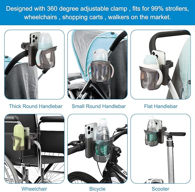 Accmor 2-in-1 Walker Cup Holder with Phone Holder, Wheelchair Cup Holder, Rollator Cup Holder, Cup Phone Holder for Walker, Wheelchair, Rollator, Mobility Scooter