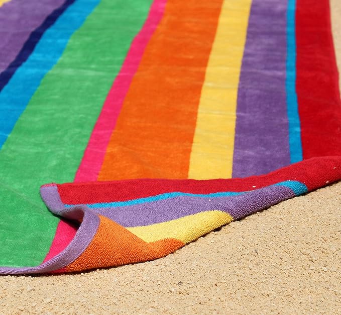 COTTON CRAFT Summer of Siam Oversized Beach Towel - 2 Pack XL 39x68 inches - Pure Cotton - Thick Plush Super Soft Absorbent Luxurious Velour Pile - Pool Picnic Bath - 450 GSM - Multi Color Stripe