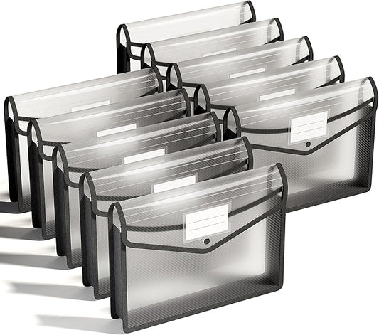 ThinkTex Plastic Expanding File Folder, Transparent envelopes with Snap Closure,No Dividers,Large Capacity,Document Organizer for Receipts, Bills&Taxes,Letter/A4 Size for School/Office/Home-10 Pack