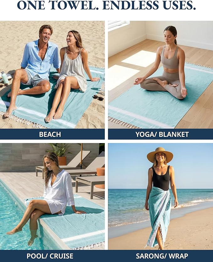 LANE LINEN Beach Towel Oversized, 2 Pack Turkish Beach Towels, Pre-Washed Stylish Womens, Quick Dry Swim, Sand Free Beach Towel, Adult Beach Towels - Hunter Green