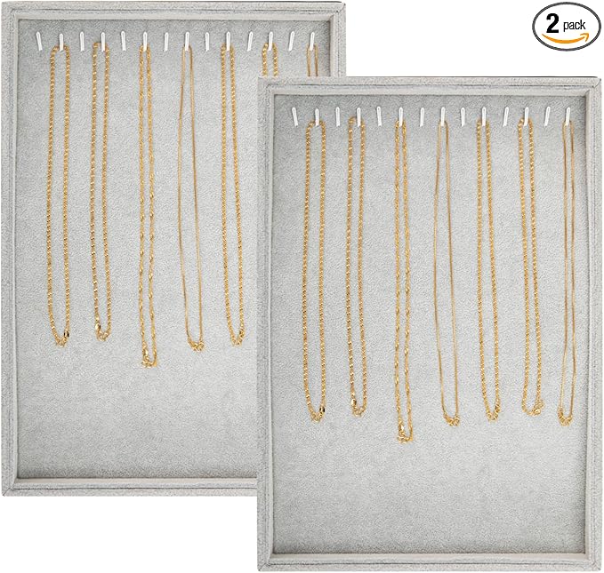 Polmart Stackable Necklace & Jewelry Organizer/Storage/Display Trays, Black Velvet (2-Pack)