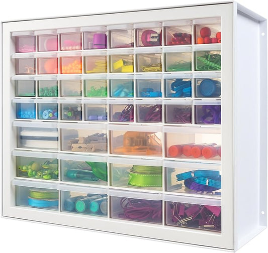 IRIS USA Small Parts Storage Cabinet, Made in USA, 44-Drawer Organizer for Screws, Nuts, Bolts, Electronics, Hardware, Beads, Crafts, Stackable Garage Storage, Teacher Toolbox, Scrapbook Art â White