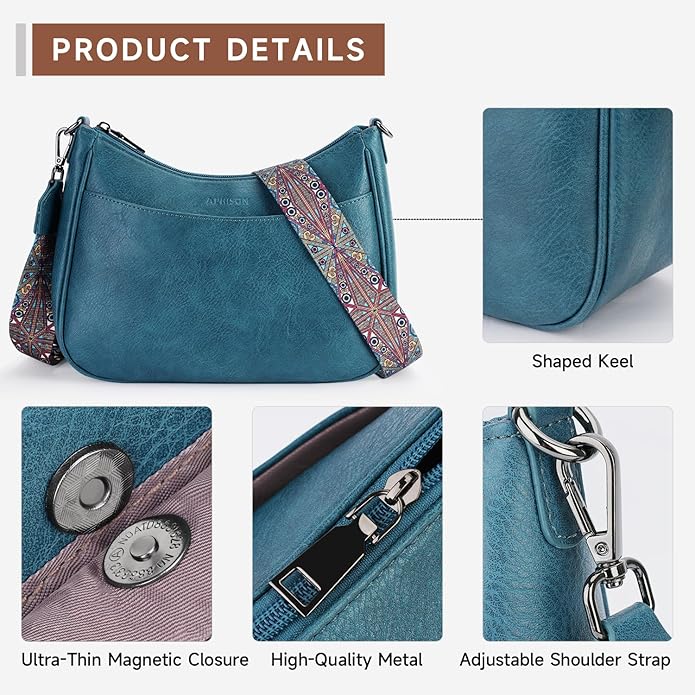 APHISON Trendy Leather Crossbody Purse with Adjustable Strap, Women's Shoulder Handbag