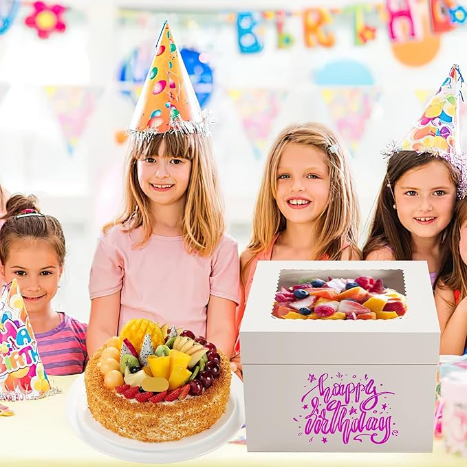 WINKIO 10x10x8 Inch Cake Box, 4 Pack White Cake Boxes with Window, Disposable Bakery Boxes 10 Inch for Cake Cookies Pies Cupcakes Pastry