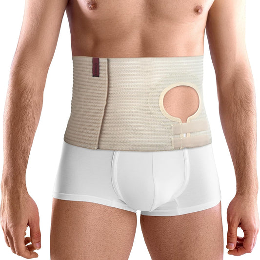 ORTONYX Abdominal Ostomy Belt for Men and Women, Post-Operative Care After Colostomy ileostomy Surgery, Adjastable Stoma Bag Hole/Beige L-XXL