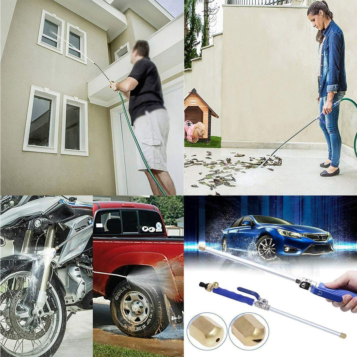 High Pressure Power Washer Attachment Wand, Hydro Jet Water Hose Nozzle,Watering Sprayer Cleaning Tool, Wand Lance for Gutter Patio Car Pet Window Glass Blue