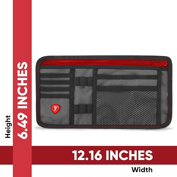 Firestone 2-Pack Car Sun Visor Organizer | 8 Compartment Car & Truck Visor Organizer with Holder & Slots for Sunglasses, License, Registration & More, Charcoal