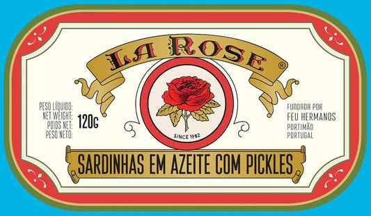 La Rose from Portugal - Gourmet Canned Sardines in Olive Oil with Pickes - 4.23oz / 120gr (Pack of 5 cans)