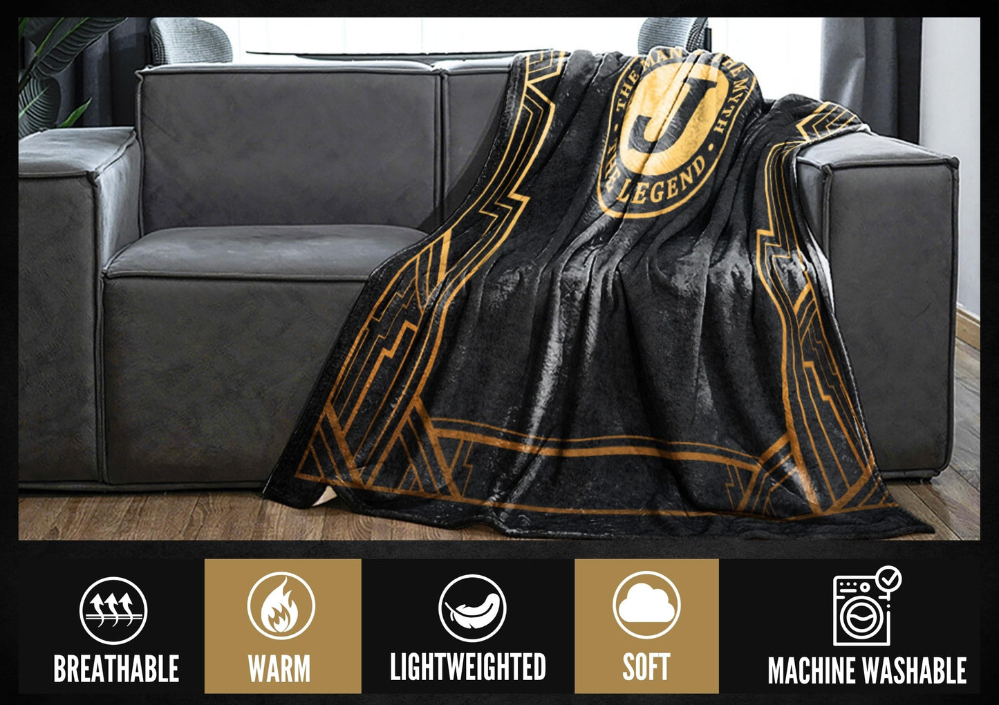InnoBeta Gifts for Men, Initial Mens Gifts for Him, Birthday Gift Ideas, Mens Blanket, 300gsm Flannel Throw Blanket Gift for Dad, Grandpa, Husband, 50"x 65", J