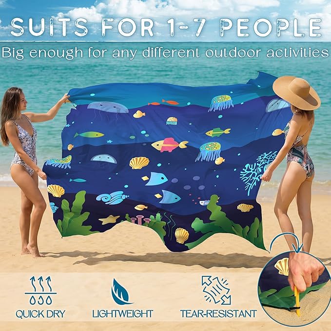 BYDOLL Beach Blanket Waterproof Sandproof 78''×110'' Suits1-7 Adults Compact Lightweight Oversized Sand-Free Blanket Large Picnic Mat for Beach Travel Camping Hiking