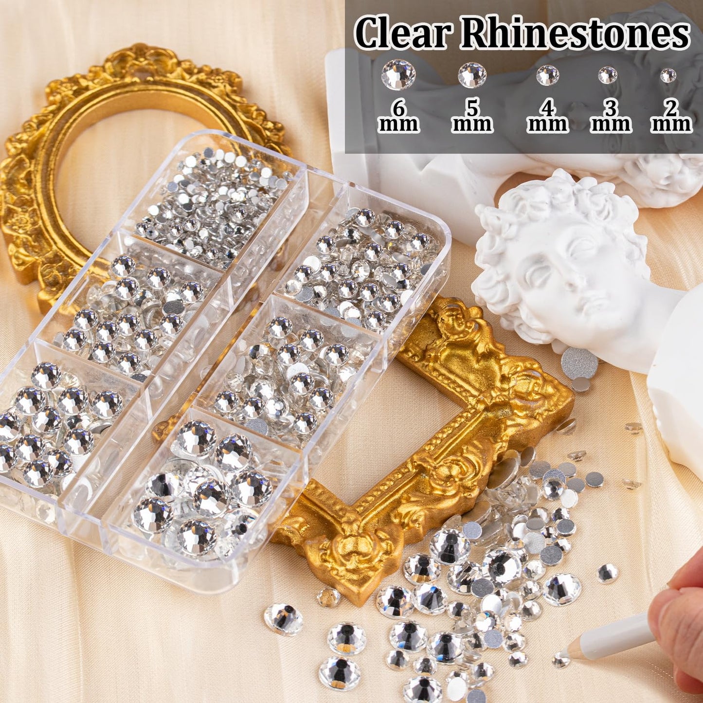 Colorful Face Gems for Makeup Set, Flatback Gorgeous Clear Glass Gem, Mixed-Colored Crystals with Makeup Glue+Picker Pencil+Tweezer+Dual-End Dotting Tool for Eye Body Hair Make-up and Nail Art Deco