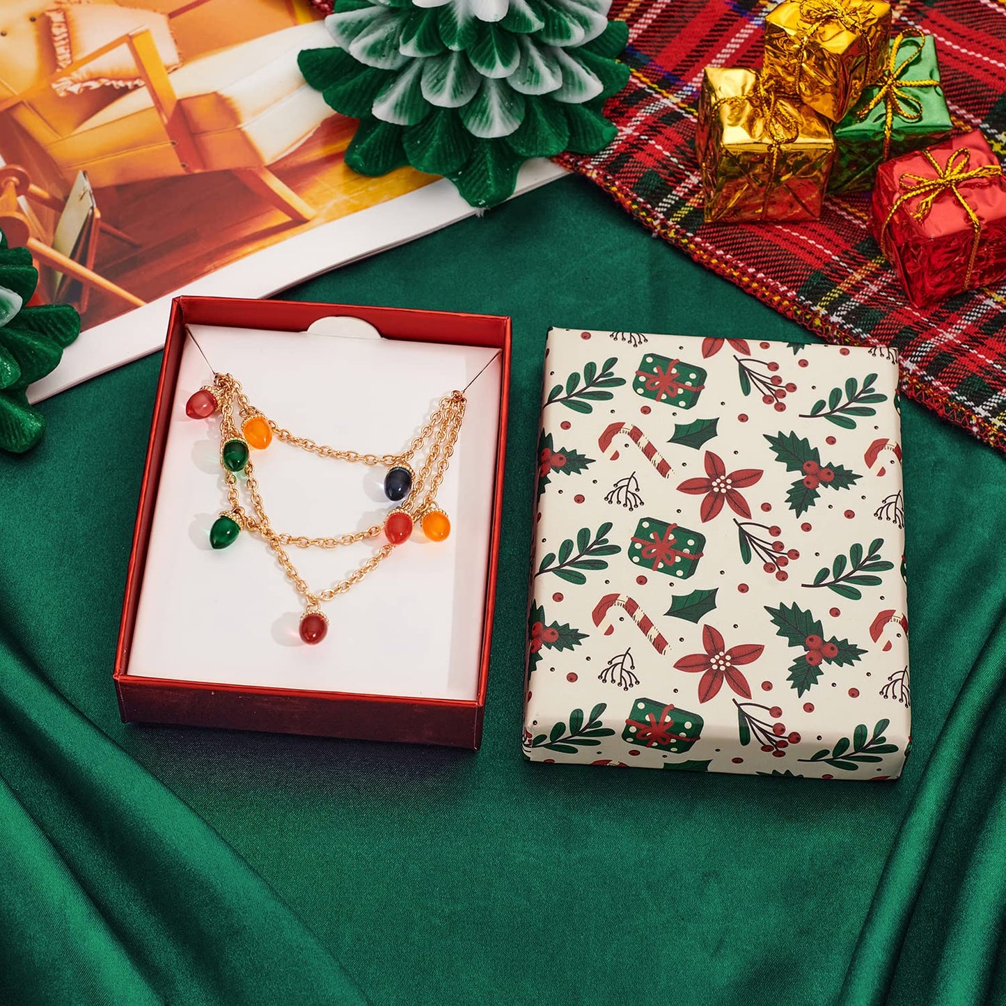 WOWORAMA Christmas Light Necklace for Women - Colorful Long Acrylic Holiday Necklace - Novelty Funny Jewelry Xmas Party Favors
