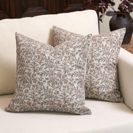 Amor Virisso Floral Throw Pillow Covers 20x20 Set of 2 Vintage Block Print Pillow Covers Decorative Pillow Covers Couch Pillows for Living Room Farmhouse Accent Sofa Pillows, Red/Sand