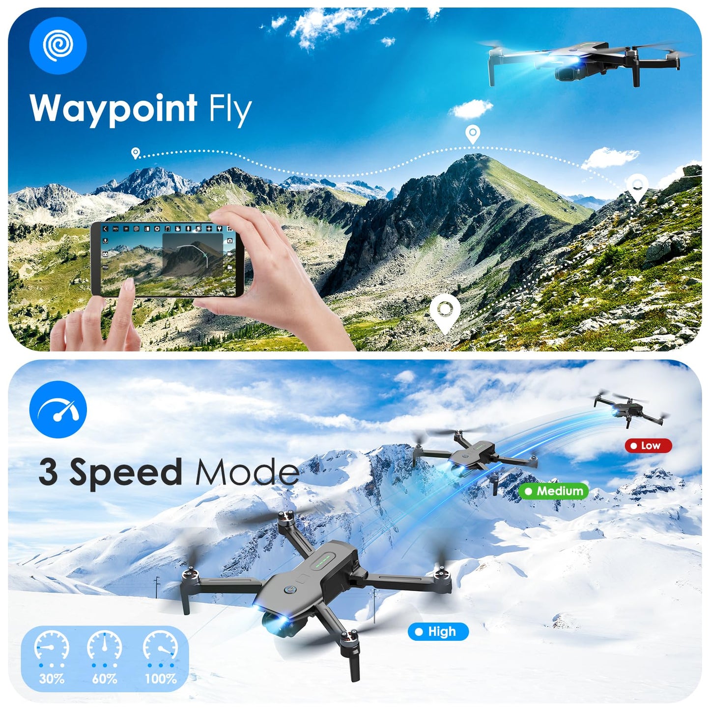 Drone with Camera, 1080P FPV Foldable Drone with Brushless Motor, One Key Take Off/Land, Altitude Hold, 360° Flip, Gravity Control, 2 Batteries, 3 Speeds Mini Drone for Kids Beginners