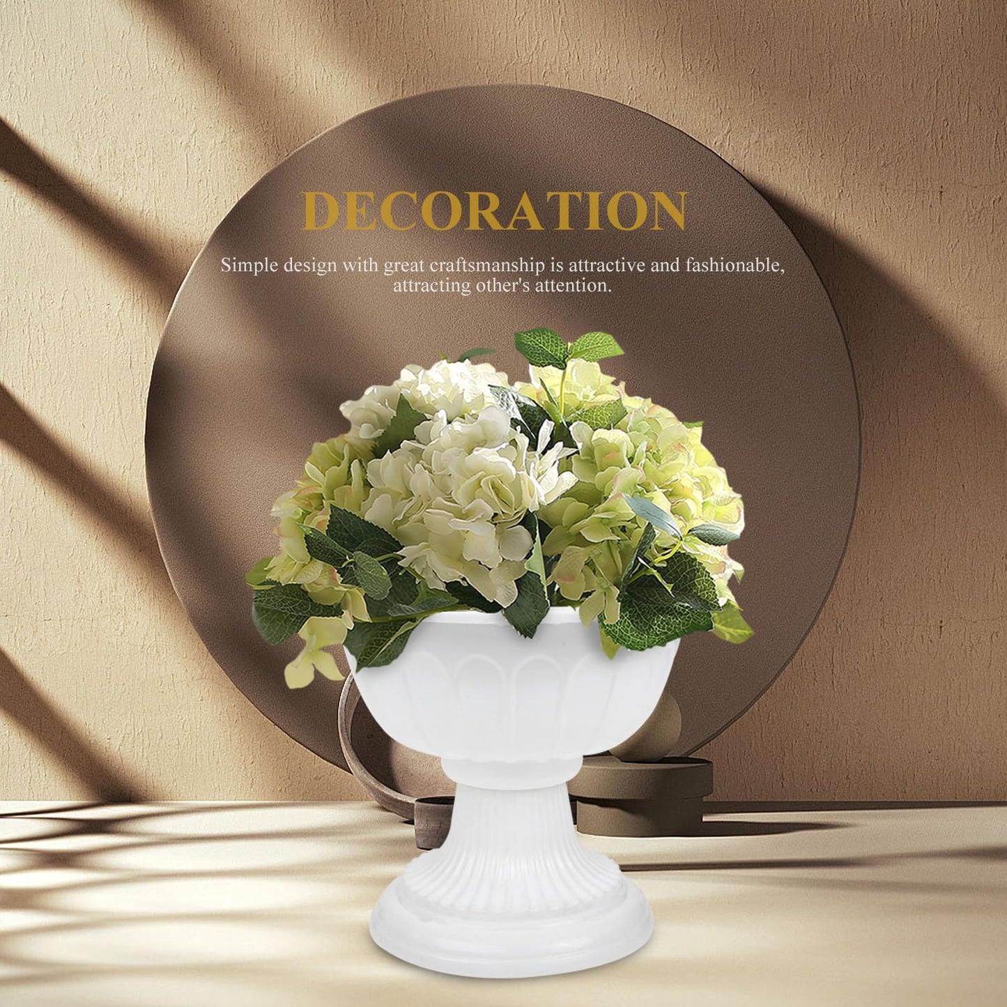 Yardwe 4pcs White Urn Planter Plastic Pedestal Flower Vases Plant Pot Grecian Plants Pot Roman Flower Pot for Yard Garden Porch Front Door
