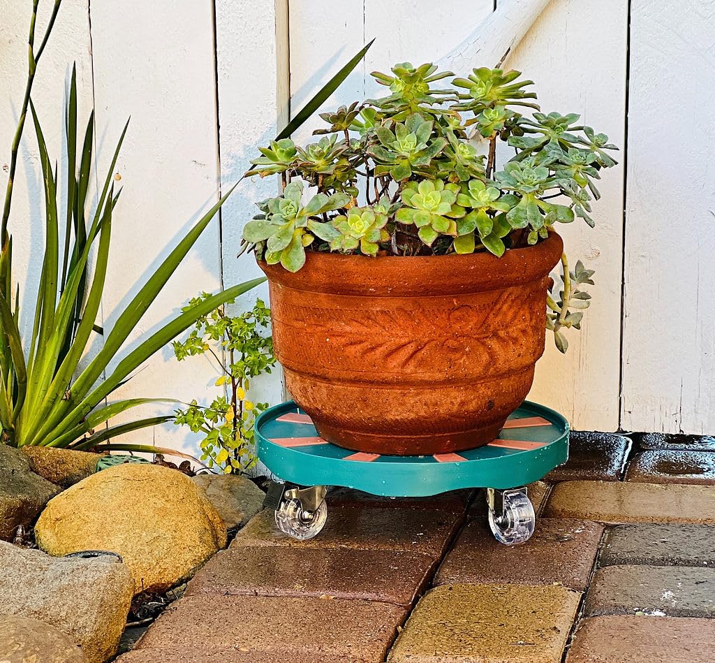 ROLLY GREENS™ Plant Caddy, 12”, Engineering Grade Plastic, Urethane Wheels with Locking Mechanism, 250 lb. Load Capacity, Anti-Skid Surface, for Indoor/Outdoor use. (2, Brown-Ocean)