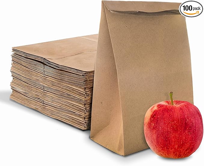 Stock Your Home 4 Lb Kraft Brown Paper Lunch Bags (100 Count) - Bulk Disposable Lunch Sacks, Small Size Blank Bag for Kids, Good for a Snack, Sandwich, Grocery Food, and Arts & Crafts Projects