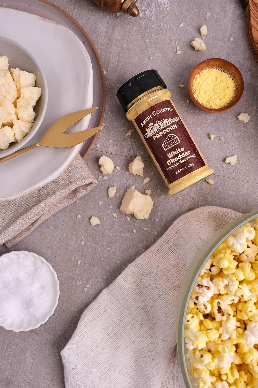 Amish Country Popcorn | Seasoning Variety Pack | BallPark Style Buttersalt - 5.5 oz and White Cheddar Cheese - 3.8 oz | 2 Pack Popcorn Seasoning