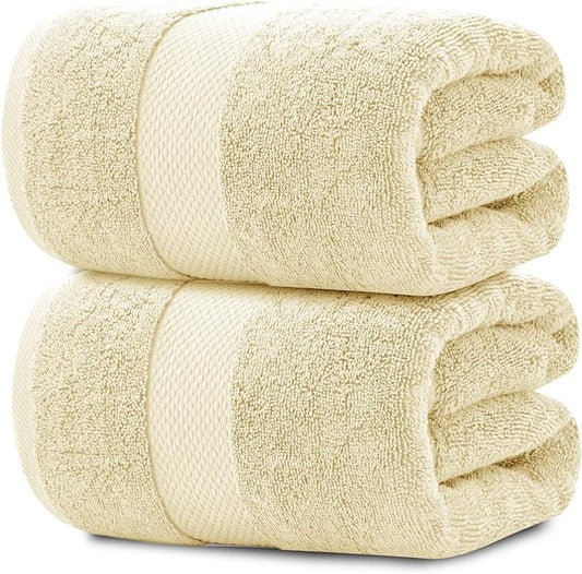 White Classic Luxury Soft Beige Bath Sheet Towels - 650 GSM Cotton Luxury Bath Towels Extra Large 35x70 | Highly Absorbent and Quick Dry | Hotel Collection Extra Large Bath Towels Oversized, 2 Pack