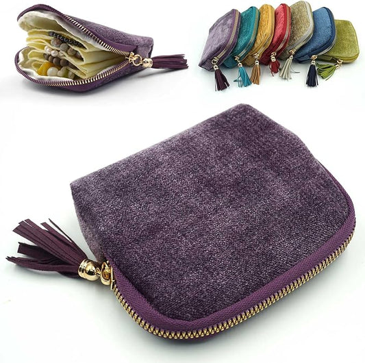 Travel Jewelry Case, Travel Jewelry Organizer, Travel Jewelry Bag with Zipper, Small Travel Jewelry Pouch for Necklaces Bracelets Bangles Rings Earrings Gemstones Storage (purple)
