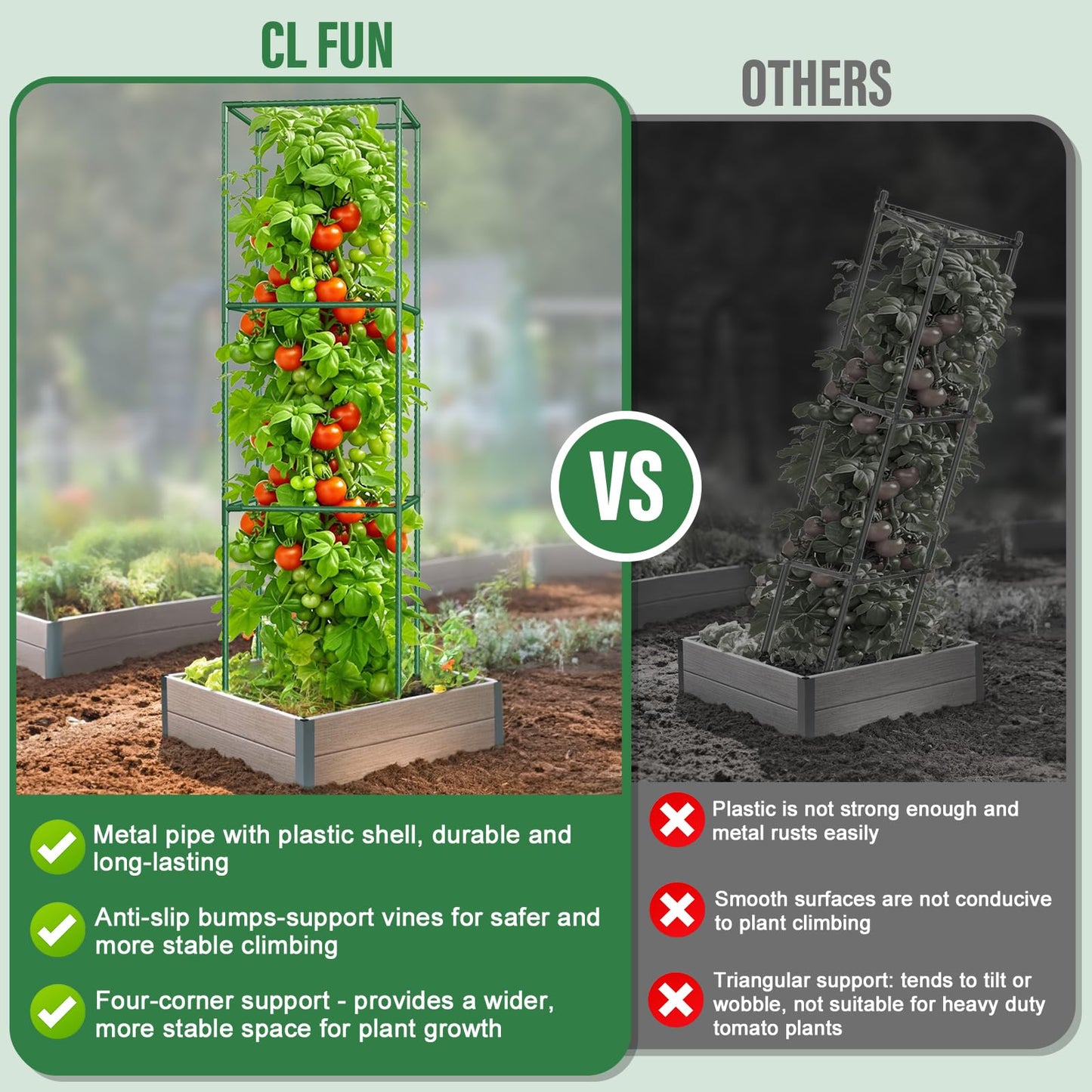 Square Tomato Cages for Garden: 3 Pack Heavy Duty Plant Cage - 48.5in Adjustable Height Tomato Plant Support cage for Flowers, Fruits, Vegetable