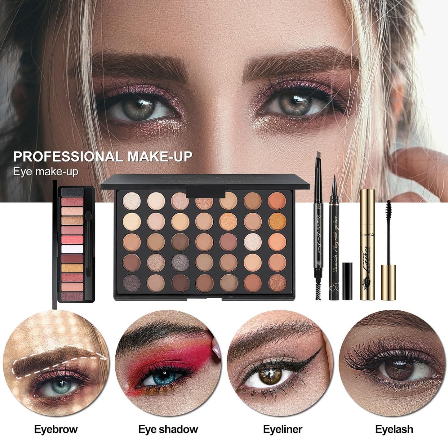 M All In One Full Makeup Kit,Multipurpose Women's Makeup Sets,Beginners and Professionals Alike,Easy to Carry (Black)