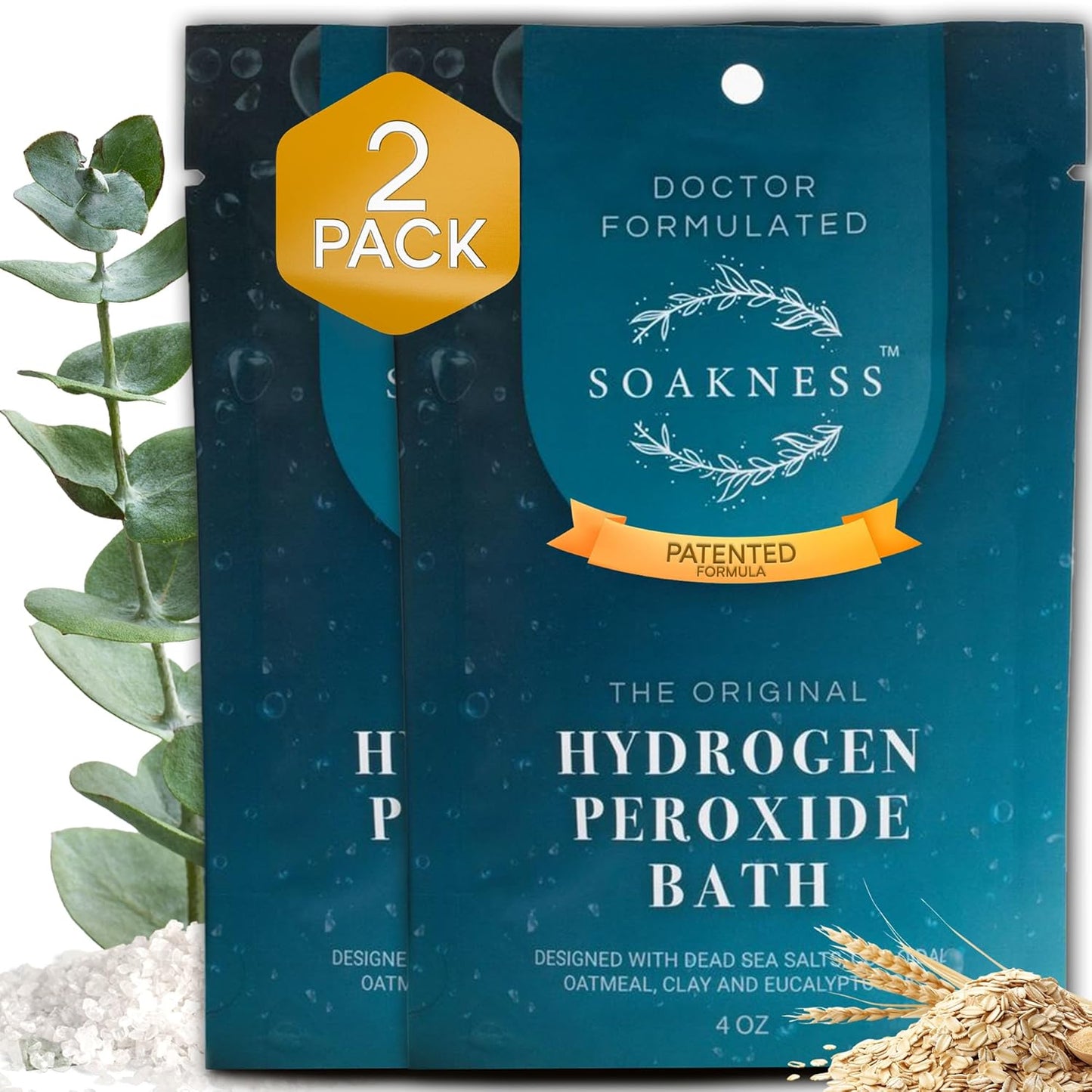Hydrogen Peroxide Epsom Salt Bath Soak - USA-Made â Patented Bath Salts, Muscle Recovery, & Skin Detoxification â Magnesium Salts for Bathing - Doctor Formulated Pure Epsom Salt (2-Pack)