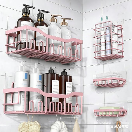 EUDELE 5-Pack Rustproof Stainless Steel Shower Caddy â No Drill Adhesive Bathroom Organizer with Large Capacity, Spacious Shower Shelves for Inside Shower, Kitchen & Home Decor Storage-XL Size